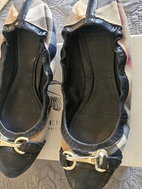 Burberry Plaid Canvas Ballet Flats with Black Leather Trim
